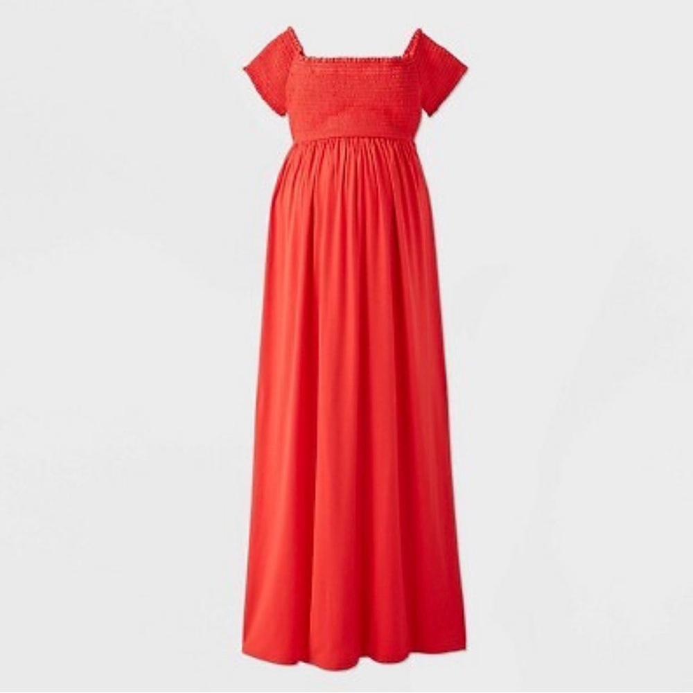 Isabel Maternity Vibrant Red Smocked Dress